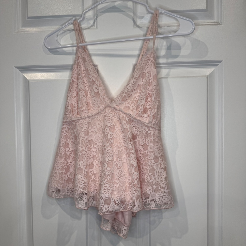 Altar'd State Pink Floral Lace V-Neck Peplum Cami Top Size XL